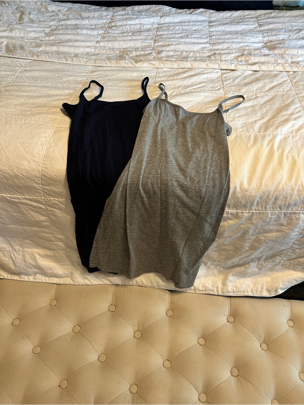 2 Dresses Active Basic Navy and Heather Gray Layering Mini Dress Set